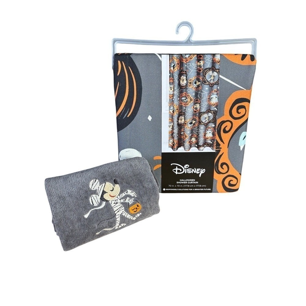 Disney Mickey Mouse Halloween Shower Curtain 70" & Matching Hand Towel GIFT NEW
